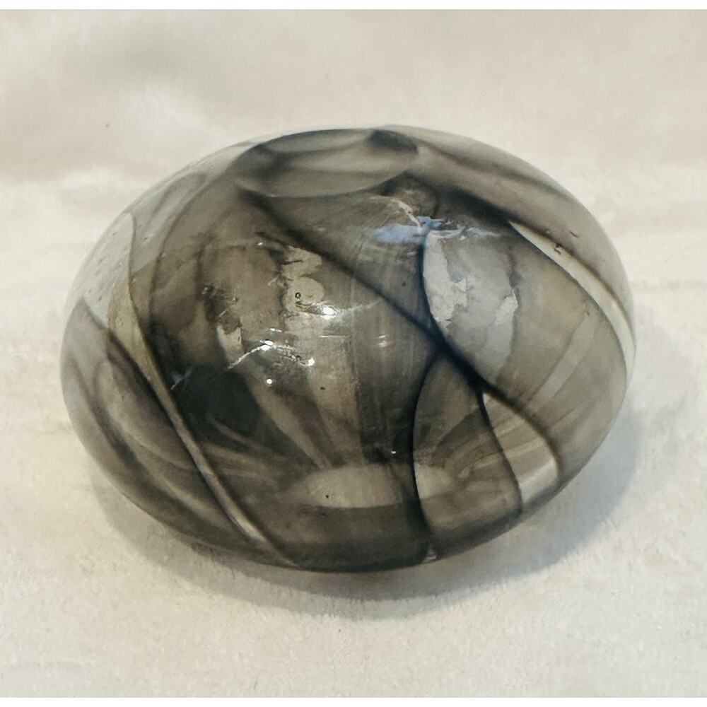 MCM Studio VTG Art Hand Blown Glass Low Squat Vase Brown Black & Clear Swirl - Picture 6 of 8